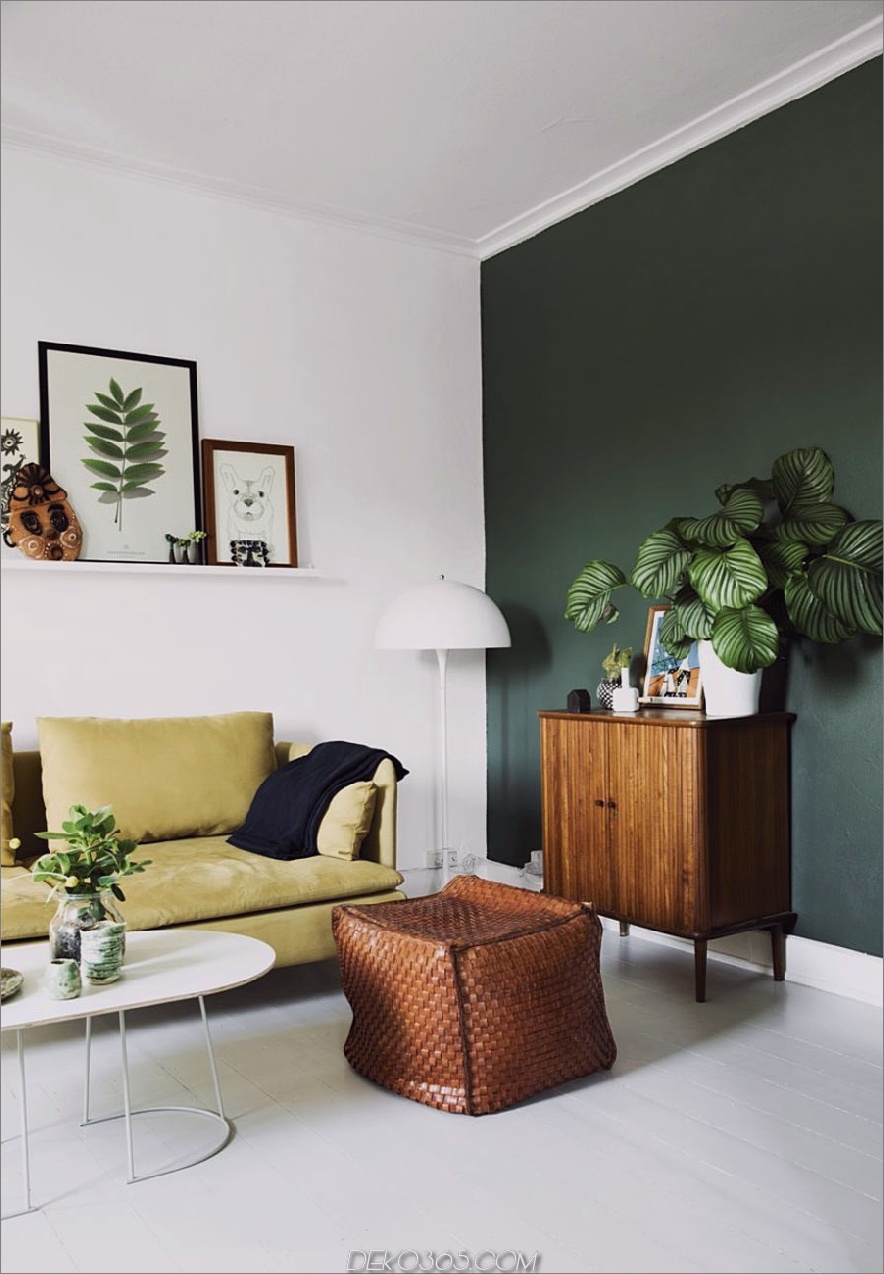 Retro-Chic-Wohnung mit einem grünen Farbthema 900x1298 Stilvolle und zeitgenössische grüne Ideen für das Interieur