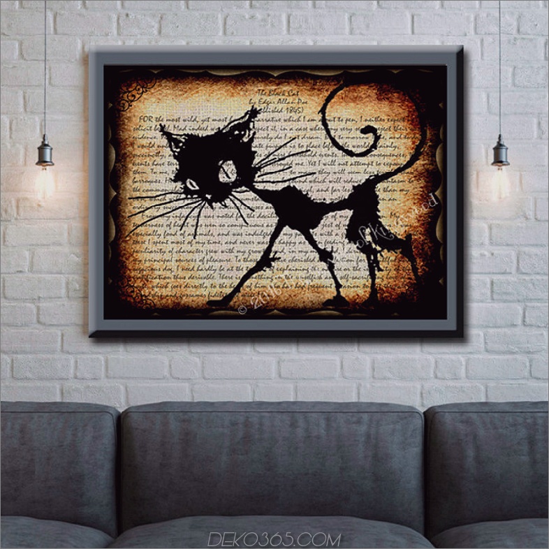 Halloween-Kunstdruck - Edgar Allan Poe Black Cat Print